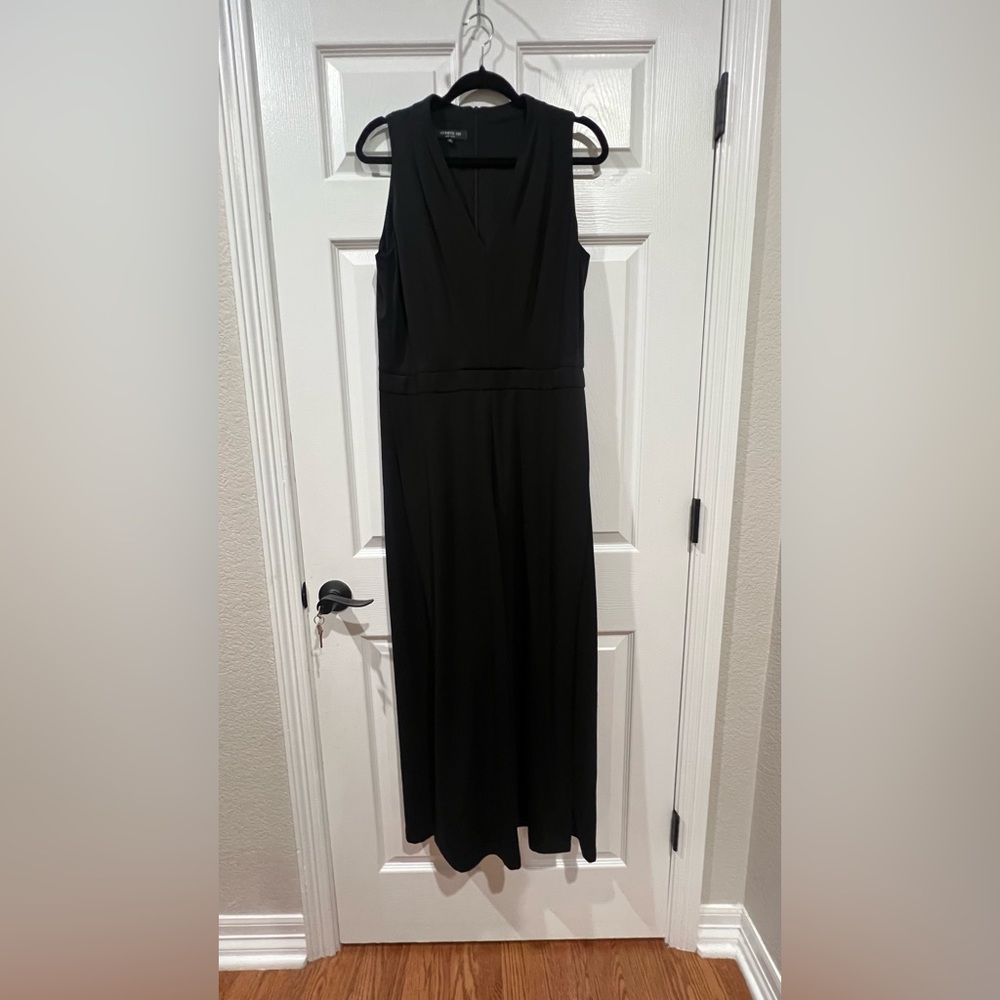 LAFAYATTE 148 new York Size L Black Wide Leg Jumpsuit V-neck Sleeveless